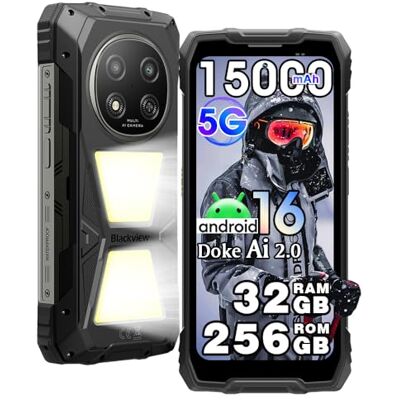 Blackview Rock 2 Pro 5G Móvil irrompible Android 16, Lámpara Camping 400 Im, 32GB+256GB/TF 512 GB, 6,67" FHD+120Hz AI Teléfono Móvil, 15000mAh, 16MP+13MP, Móvil Rugerizado IP69K/WiFi 5/OTG/NFC/Negro Blackview Rock 2 Pro 5G Móvil irrompible Android 16, Lámpara Camping 400 Im, 32GB+256GB/TF 512 GB, 6,67" FHD+120Hz AI Teléfono Móvil, 15000mAh, 16MP+13MP, Móvil Rugerizado IP69K/WiFi 5/OTG/NFC/Negro
