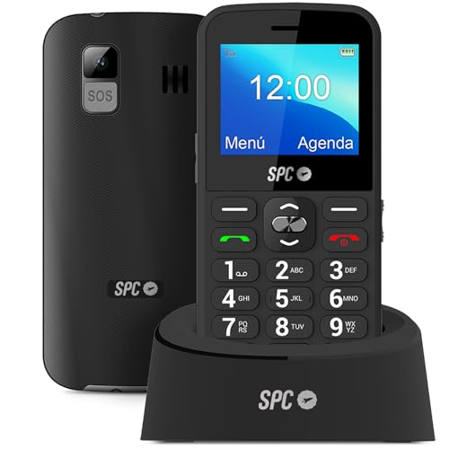 SPC Fortune 2 – Teléfono móvil de Teclas y números Grandes para Mayores, botón SOS, Timbre y notificaciones Inteligentes, Volumen extraalto, configuración remota, Base de Carga y USB-C, color negro
