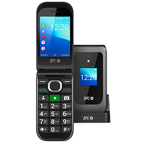 SPC Jasper 2 4G - Teléfono móvil de Tapa para Mayores con Whatsapp, Botones y Teclas Grandes, Compatible con audífonos, botón SOS, Doble Pantalla, 4G y Base de Carga, Color Negro