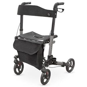 QUIRUMED Andador Plegable de Aluminio 4 Ruedas Asiento y Respaldo Regulable en Altura Freno de Estacionamiento Soporte para Bastón Bolsa Portaobjetos, Gris QUIRUMED Andador Plegable de Aluminio 4 Ruedas Asiento y Respaldo Regulable en Altura Freno de Estacionamiento Soporte para Bastón Bolsa Portaobjetos, Gris