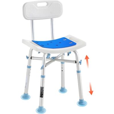 VEVOR Silla de Ducha con Respaldo, Asiento para Baño, Altura de 3 Niveles Para Personas Mayores, Discapacitadas, Lesionadas, Capacidad de 226,8 kg, Estructura de Aluminio, Con Patas Antideslizantes VEVOR Silla de Ducha con Respaldo, Asiento para Baño, Altura de 3 Niveles Para Personas Mayores, Discapacitadas, Lesionadas, Capacidad de 226,8 kg, Estructura de Aluminio, Con Patas Antideslizantes