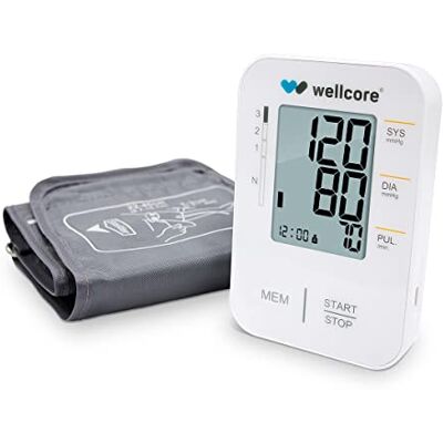 QUIRUMED Tensiómetro de brazo digital WELLCORE, Control doméstico de la hipertensión con detección de latido irregular, manguito 22-40cm, Indicador OMS QUIRUMED Tensiómetro de brazo digital WELLCORE, Control doméstico de la hipertensión con detección de latido irregular, manguito 22-40cm, Indicador OMS