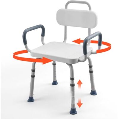 VEVOR Silla de Bañera con Asiento Giratorio, Brazos y Respaldo, Carga de 180 kg, Altura Ajustable de 405 a 530 mm, Asiento de Bañera para Adultos, Personas Mayores, Personas con Discapacidad VEVOR Silla de Bañera con Asiento Giratorio, Brazos y Respaldo, Carga de 180 kg, Altura Ajustable de 405 a 530 mm, Asiento de Bañera para Adultos, Personas Mayores, Personas con Discapacidad