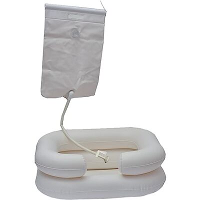 GIMA Cuenca inflable adecuado para lavar la cabeza a las personas encamadas, tubo de drenaje para agua y espuma, GIMA Cuenca inflable adecuado para lavar la cabeza a las personas encamadas, tubo de drenaje para agua y espuma,