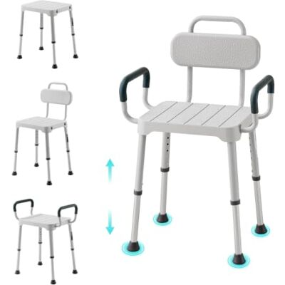 VEVOR Silla de Ducha, con Reposabrazos y Respaldo, Altura de 6 Niveles Para Personas Mayores, Discapacitadas, Lesionadas, Capacidad de 181,4 kg, Estructura de Aluminio, Con Patas Antideslizantes VEVOR Silla de Ducha, con Reposabrazos y Respaldo, Altura de 6 Niveles Para Personas Mayores, Discapacitadas, Lesionadas, Capacidad de 181,4 kg, Estructura de Aluminio, Con Patas Antideslizantes