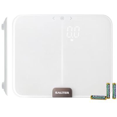 Salter 9164 WH3R Báscula de baño digitales analizadora Phantom, mide peso, grasa, agua corporal, masa muscular y ósea, IMC y TMB, memoriza 10 usuarios, modo atleta, pantalla con luz, blanca Salter 9164 WH3R Báscula de baño digitales analizadora Phantom, mide peso, grasa, agua corporal, masa muscular y ósea, IMC y TMB, memoriza 10 usuarios, modo atleta, pantalla con luz, blanca