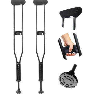 KMINA Muletas Axilares Adultos Acolchadas (x2 uds, TALLA M), Altura Regulable, Aluminio, Ortopédicas, Negro Fabricado en España KMINA Muletas Axilares Adultos Acolchadas (x2 uds, TALLA M), Altura Regulable, Aluminio, Ortopédicas, Negro Fabricado en España