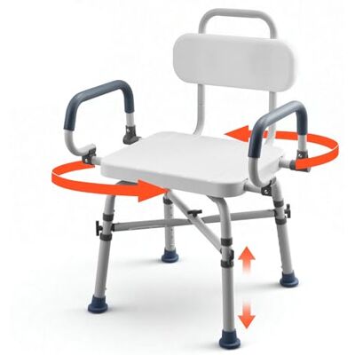 VEVOR Silla de Bañera con Asiento Giratorio, Brazos y Respaldo, Carga de 226 kg, Altura Ajustable de 415 a 540 mm, Asiento de Bañera para Adultos, Personas Mayores, Personas con Discapacidad VEVOR Silla de Bañera con Asiento Giratorio, Brazos y Respaldo, Carga de 226 kg, Altura Ajustable de 415 a 540 mm, Asiento de Bañera para Adultos, Personas Mayores, Personas con Discapacidad
