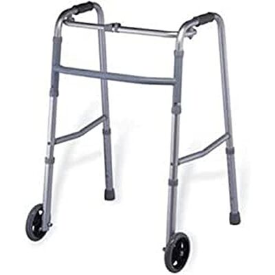 QUIRUMED Andador de aluminio, Plegable, Rígido, Extensible, Altura regulable, Con 2 ruedas, Con barra estabilizadora, Para ancianos, Para personas mayores, Color Gris QUIRUMED Andador de aluminio, Plegable, Rígido, Extensible, Altura regulable, Con 2 ruedas, Con barra estabilizadora, Para ancianos, Para personas mayores, Color Gris