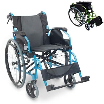 Mobiclinic ®, Silla de ruedas, Bolonia, Plegable y ligera, Aluminio, Con respaldo partido, Reposapiés desmontables, Reposabrazos abatibles, Para adultos, Azul Mobiclinic ®, Silla de ruedas, Bolonia, Plegable y ligera, Aluminio, Con respaldo partido, Reposapiés desmontables, Reposabrazos abatibles, Para adultos, Azul