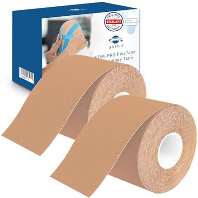 Axion ® Set de 2 Kinesiotape beige. DERMATEST: MUY BUENO Producto sanitario certificado Cintas kinesiológicas elásticas Rollos sin cortes y resistentes al agua Axion ® Set de 2 Kinesiotape beige. DERMATEST: MUY BUENO Producto sanitario certificado Cintas kinesiológicas elásticas Rollos sin cortes y resistentes al agua