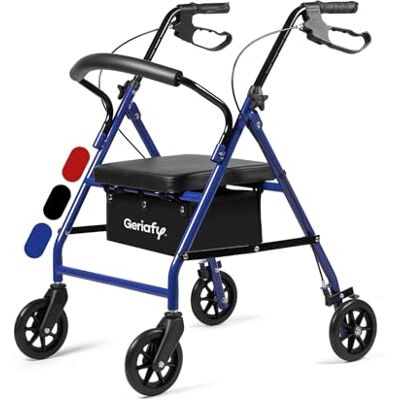 Geriafy Andador para mayores plegable con asiento y frenos Lambda, Azul Geriafy Andador para mayores plegable con asiento y frenos Lambda, Azul