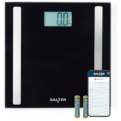 Salter Báscula inteligente capacidad de 180 kg, 17 métricas corporales, aplicación Health, grasa corporal/agua, masa muscular/ósea, IMC y TMB, 8 memorias de usuario, negro, Salter Báscula inteligente capacidad de 180 kg, 17 métricas corporales, aplicación Health, grasa corporal/agua, masa muscular/ósea, IMC y TMB, 8 memorias de usuario, negro,