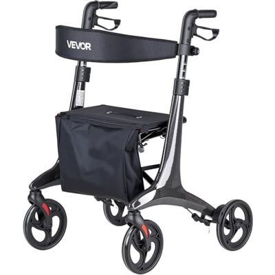 VEVOR Andador para Ancianos Plegable con Asiento de Fibra de Carbono Soporta 136 kg, Ruedas de PVC 20 cm, Reposabrazos Ajustable, Estructura Ligera para Compras Personas Mayores Paseos y Exterior VEVOR Andador para Ancianos Plegable con Asiento de Fibra de Carbono Soporta 136 kg, Ruedas de PVC 20 cm, Reposabrazos Ajustable, Estructura Ligera para Compras Personas Mayores Paseos y Exterior