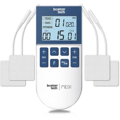 Boston Tech Electroestimulador Muscular TENS/EMS/FITNESS 3 en 1 ® ME91 50 Programas, 16 Intensidades, 2 Canales Alivio del Dolor, Rehabilitación y Magnetoterapia + 4 Electrodos Reutilizables Boston Tech Electroestimulador Muscular TENS/EMS/FITNESS 3 en 1 ® ME91 50 Programas, 16 Intensidades, 2 Canales Alivio del Dolor, Rehabilitación y Magnetoterapia + 4 Electrodos Reutilizables