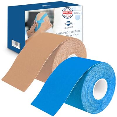 Axion ® Set de 2 Kinesiotape beige y azul. DERMATEST: MUY BUENO Producto sanitario certificado Cintas kinesiológicas elásticas Rollos sin cortes y resistentes al agua Axion ® Set de 2 Kinesiotape beige y azul. DERMATEST: MUY BUENO Producto sanitario certificado Cintas kinesiológicas elásticas Rollos sin cortes y resistentes al agua