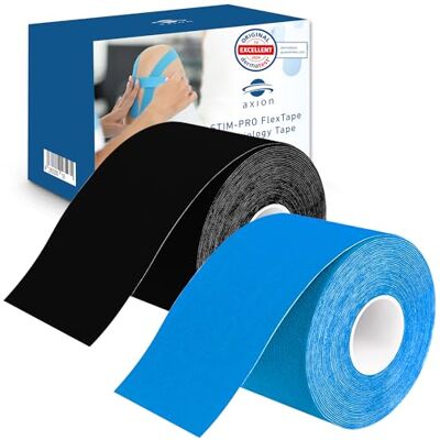 Axion ® Set de 2 Kinesiotape negra y azul. DERMATEST: MUY BUENO Producto sanitario certificado Cintas kinesiológicas elásticas Rollos sin cortes y resistentes al agua Axion ® Set de 2 Kinesiotape negra y azul. DERMATEST: MUY BUENO Producto sanitario certificado Cintas kinesiológicas elásticas Rollos sin cortes y resistentes al agua