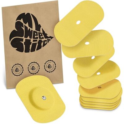 MySweetStitch 10 x Parche FreeStyle Libre 1 & 2 Oval con agujero de ventilación, Overpatch Ø 70 x 55 mm, protector sensor, parches sensor, impermeable, transpirable, suave para la piel, Amarillo MySweetStitch 10 x Parche FreeStyle Libre 1 & 2 Oval con agujero de ventilación, Overpatch Ø 70 x 55 mm, protector sensor, parches sensor, impermeable, transpirable, suave para la piel, Amarillo