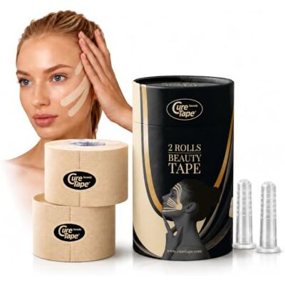 CureTape Cinta de Kinesiología Beauty Cinta Antiarrugas Lifting para tonificar, reafirmar y tensar la piel Venda Piel sensible Suave en la piel y resistente al agua 2 x 5cm x 5m CureTape Cinta de Kinesiología Beauty Cinta Antiarrugas Lifting para tonificar, reafirmar y tensar la piel Venda Piel sensible Suave en la piel y resistente al agua 2 x 5cm x 5m