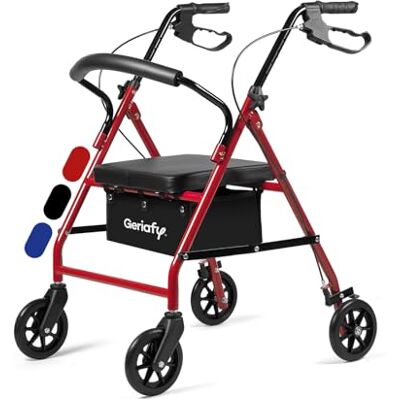 Geriafy Andador para mayores plegable con asiento y frenos Lambda, Rojo Geriafy Andador para mayores plegable con asiento y frenos Lambda, Rojo