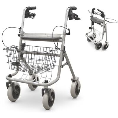 QUIRUMED Andador con Bandeja y Canasto Soporte para Bastón Alta Capacidad de Carga Ajustable en Altura y Plegable Ideal para Personas Mayores, Gris QUIRUMED Andador con Bandeja y Canasto Soporte para Bastón Alta Capacidad de Carga Ajustable en Altura y Plegable Ideal para Personas Mayores, Gris