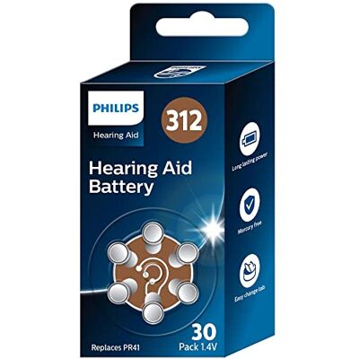 Philips x30 Pilas 1.4V para Audífonos 312 (Hearing Aid Battery) ZA312BX30/00, Tecnología Premium Zinc Air, Batería de Larga Duración, Pestaña Abre-Fácil, Tipo PR41 (30 Unidades) Color Marrón Philips x30 Pilas 1.4V para Audífonos 312 (Hearing Aid Battery) ZA312BX30/00, Tecnología Premium Zinc Air, Batería de Larga Duración, Pestaña Abre-Fácil, Tipo PR41 (30 Unidades) Color Marrón