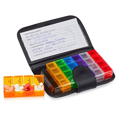Relaxdays Pastillero Semanal con Estuche 4 Tomas, Organizador Pastillas, 1 ud., PVC-PP, 19,5 x 13,5 x 3,5 cm, Negro Relaxdays Pastillero Semanal con Estuche 4 Tomas, Organizador Pastillas, 1 ud., PVC-PP, 19,5 x 13,5 x 3,5 cm, Negro