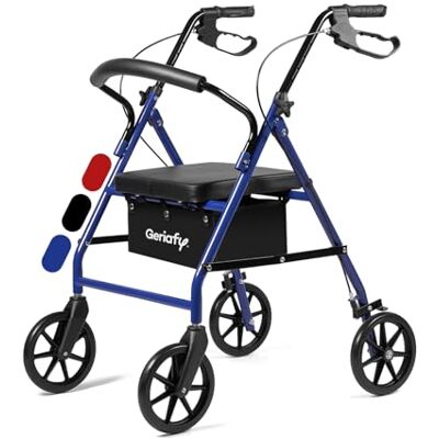 Geriafy Andador plegable Lambda Max con asiento y ruedas de 20 cm, Azul Geriafy Andador plegable Lambda Max con asiento y ruedas de 20 cm, Azul