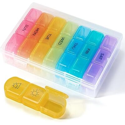 MiPilulier Pastillero Semanal 3 Tomas Español, Pastillero Diario Grande 7 Dias, Dosificador de Comprimidos con 2 Compartimentos, Organizador de Pastillas para Vitaminas, Aceite de Pescado MiPilulier Pastillero Semanal 3 Tomas Español, Pastillero Diario Grande 7 Dias, Dosificador de Comprimidos con 2 Compartimentos, Organizador de Pastillas para Vitaminas, Aceite de Pescado