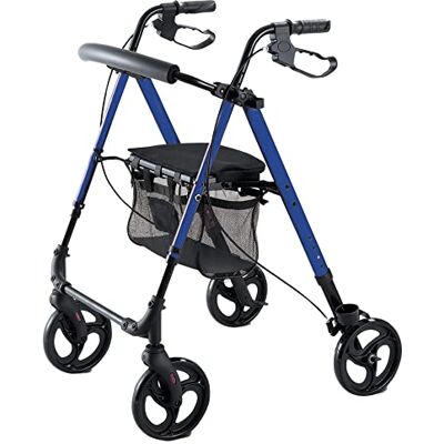 GIMA Andador ligero y plegable, estructura de aluminio azul, asiento de PP ajustable en altura, GIMA Andador ligero y plegable, estructura de aluminio azul, asiento de PP ajustable en altura,