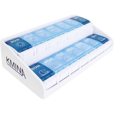 KMINA Pastillero Semanal 2 Tomas Inglés, Grande, Organizador de Medicamentos, Patentado KMINA Pastillero Semanal 2 Tomas Inglés, Grande, Organizador de Medicamentos, Patentado