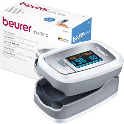 Beurer PO 30 pulsioxímetro, medición de la saturación de oxígeno (SpO₂) y de la frecuencia cardíaca, oxímetro de dedo con pantalla en color, aplicación indolora en el dedo, 6,1 x 3,6 x 3,2 cm, blanco Beurer PO 30 pulsioxímetro, medición de la saturación de oxígeno (SpO₂) y de la frecuencia cardíaca, oxímetro de dedo con pantalla en color, aplicación indolora en el dedo, 6,1 x 3,6 x 3,2 cm, blanco