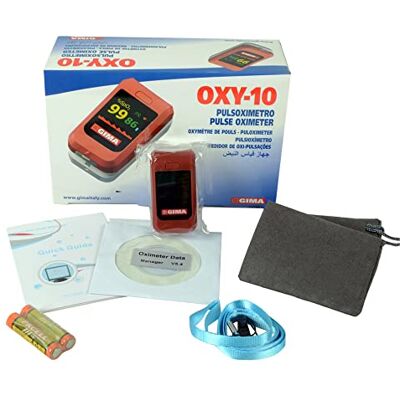 GIMA Oxy-10 Saturímetro inalámbrico para dedos, portátil, detección de saturación, latido y perfusión, 2 pilas AAA incluidas, alarmas visuales y acústicas, pantalla OLED a color GIMA Oxy-10 Saturímetro inalámbrico para dedos, portátil, detección de saturación, latido y perfusión, 2 pilas AAA incluidas, alarmas visuales y acústicas, pantalla OLED a color
