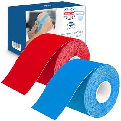 Axion ® Set de 2 Kinesiotape rojo y azul. DERMATEST: MUY BUENO Producto sanitario certificado Cintas kinesiológicas elásticas Rollos sin cortes y resistentes al agua Axion ® Set de 2 Kinesiotape rojo y azul. DERMATEST: MUY BUENO Producto sanitario certificado Cintas kinesiológicas elásticas Rollos sin cortes y resistentes al agua