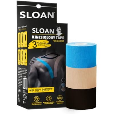 Sloan Cinta Kinesiológica 3 Rollos 5cm x 5m Kinesio Tape Deportivo Adhesivo Elástico Resistente al Agua Transpirable para Fisioterapia Deporte Recuperación Muscular (Beige Negro Azul) Sloan Cinta Kinesiológica 3 Rollos 5cm x 5m Kinesio Tape Deportivo Adhesivo Elástico Resistente al Agua Transpirable para Fisioterapia Deporte Recuperación Muscular (Beige Negro Azul)