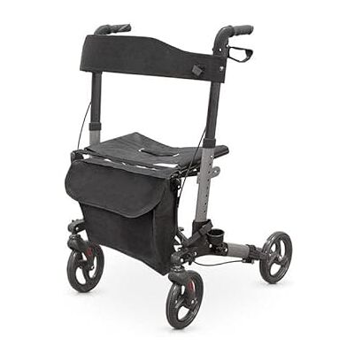 QUIRUMED Andador Plegable de Aluminio 4 Ruedas Asiento y Respaldo Regulable en Altura Freno de Estacionamiento Soporte para Bastón Bolsa Portaobjetos, Gris QUIRUMED Andador Plegable de Aluminio 4 Ruedas Asiento y Respaldo Regulable en Altura Freno de Estacionamiento Soporte para Bastón Bolsa Portaobjetos, Gris