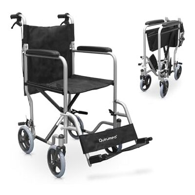 QUIRUMED Silla de ruedas para casa, ancho asiento 41 cm, silla de ruedas de tránsito, Ligera, Plegable, Bolsillo portadocumentos, Para mayores, Para minusválidos QUIRUMED Silla de ruedas para casa, ancho asiento 41 cm, silla de ruedas de tránsito, Ligera, Plegable, Bolsillo portadocumentos, Para mayores, Para minusválidos