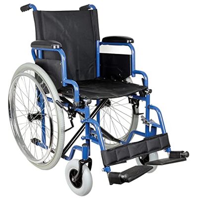 GIMA Silla de ruedas Oxford, asiento de tela negra, marco de acero y frenos de bloqueo en ruedas traseras, 46 cm, GIMA Silla de ruedas Oxford, asiento de tela negra, marco de acero y frenos de bloqueo en ruedas traseras, 46 cm,
