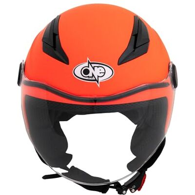 one BY CAMAMOTO Casco de moto naranja para niño junior homologado ECE 22.06 con cierre micrométrico, visor largo, interior desmontable, talla XL Extra Large 53-54 cm one BY CAMAMOTO Casco de moto naranja para niño junior homologado ECE 22.06 con cierre micrométrico, visor largo, interior desmontable, talla XL Extra Large 53-54 cm