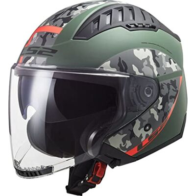 LS2 , Casco jet moto Copter Crispy Military green orange, XL LS2 , Casco jet moto Copter Crispy Military green orange, XL