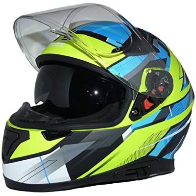 protectWEAR Casco integral de motocicleta con visera solar integrada y visera plegable -XL protectWEAR Casco integral de motocicleta con visera solar integrada y visera plegable -XL