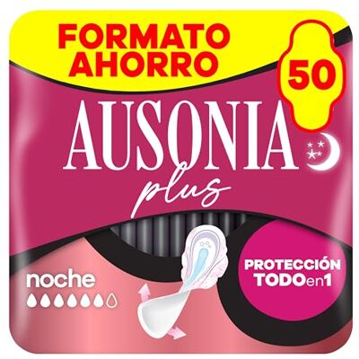 AUSONIA Compresas Ultra Plus Noche Con Alas, 50 unidades, Protección Y Ligero Aroma Todo En Uno (Más Anchas En La Parte Trasera) AUSONIA Compresas Ultra Plus Noche Con Alas, 50 unidades, Protección Y Ligero Aroma Todo En Uno (Más Anchas En La Parte Trasera)