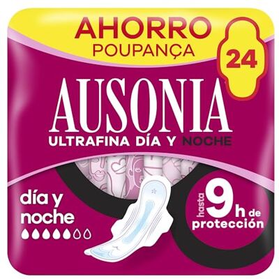AUSONIA Ultrafina Compresas con Alas, Noche, 24 Unidades AUSONIA Ultrafina Compresas con Alas, Noche, 24 Unidades