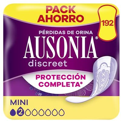 AUSONIA Discreet Compresas Mini, Pack de 192, Para Pérdidas De Orina Para Mujer, Protección Completa*, Discreción Increíble AUSONIA Discreet Compresas Mini, Pack de 192, Para Pérdidas De Orina Para Mujer, Protección Completa*, Discreción Increíble