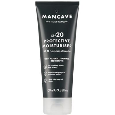 ManCave Crema Hidratante Facial Hombre SPF 20, 100 ml – Crema Antienvejecimiento con Aceite de Escaramujo y Vitamina E – Protección Solar, Antiedad, Natural, Vegana, Fabricada en Reino Unido ManCave Crema Hidratante Facial Hombre SPF 20, 100 ml – Crema Antienvejecimiento con Aceite de Escaramujo y Vitamina E – Protección Solar, Antiedad, Natural, Vegana, Fabricada en Reino Unido