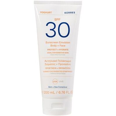 KORRES YOGHURT Emulsión de protección solar para cuerpo y cara SPF30 de rápida absorción, hidrata de larga duración, resistente al agua, 200 ml KORRES YOGHURT Emulsión de protección solar para cuerpo y cara SPF30 de rápida absorción, hidrata de larga duración, resistente al agua, 200 ml