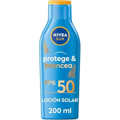 Sun Protege & Broncea Leche Solar Activadora del Bronceado FP50 (1 x 200 ml), potenciador del bronceado resistente al agua, protección solar alta, crema solar 50 bronceadora Sun Protege & Broncea Leche Solar Activadora del Bronceado FP50 (1 x 200 ml), potenciador del bronceado resistente al agua, protección solar alta, crema solar 50 bronceadora