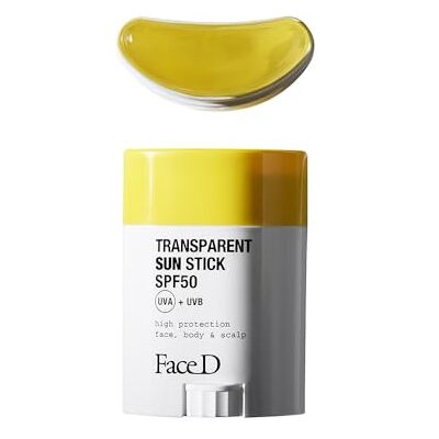 FaceD Face D Stick Solar Transparente SPF50, Protección UVA/UVB Invisible, Textura Ultraligera, Acabado Glow Natural, Resistente al Agua y Sudor, Ideal sobre el Maquillaje, para Pieles Sensibles FaceD Face D Stick Solar Transparente SPF50, Protección UVA/UVB Invisible, Textura Ultraligera, Acabado Glow Natural, Resistente al Agua y Sudor, Ideal sobre el Maquillaje, para Pieles Sensibles