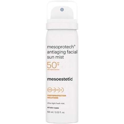 Mesoestetic Mesoprotech Antiaging Facial Sun Mist para uso profesional para mejorar el rendimiento en cada uso con detalle técnico Spf50+ Mesoestetic Mesoprotech Antiaging Facial Sun Mist para uso profesional para mejorar el rendimiento en cada uso con detalle técnico Spf50+