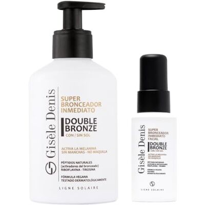 GISELE DENIS GISÈLE DENIS Pack Super Bronceador Inmediato Double Bronze, Facial 40 ml + Corporal 250 ml, Bronceador en Crema, Acelerador del Bronceado, Bronceador Solar, Agradable Fragancia, Fórmula Vegana GISELE DENIS GISÈLE DENIS Pack Super Bronceador Inmediato Double Bronze, Facial 40 ml + Corporal 250 ml, Bronceador en Crema, Acelerador del Bronceado, Bronceador Solar, Agradable Fragancia, Fórmula Vegana